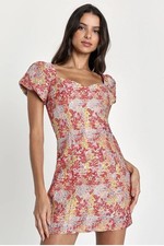 Lulus Sweetest Essence Blush Floral Jacquard Puff Sleeve Mini Dress M NWT picture