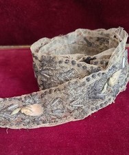 Antique Victorian Elaborate Glass Beaded Lace Trim w Silk Organza Rosebuds picture