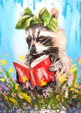 Cute Raccoon Reading Book Painting 12x16 Original Woodland Art M Isaksen picture