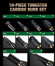 Carbide Burr Set 1/4 In Shank 10-Pc 8mm Head with Clear Storage Box picture