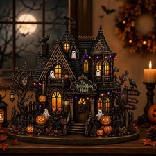 Personalized Halloween Haunted House Wooden Block, Gothic Spooky House Decor picture