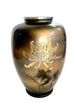 VTG Meiji Period Mixed Metal Vase With Cut In Lotus  8” BlackGoldSilver Engraved picture