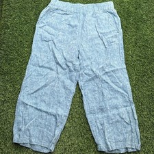 Cynthia Rowley Womens Blue 100% Linen Elastic Waist Cropped Pants Size M picture