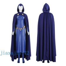 Teen Titans Raven Cosplay Costume Full Set Dress Hooded Cloak Halloween Outfit picture