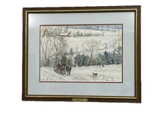 Original Watercolor Signed IRINA OHL Framed Painting Vermont Winter Landscape picture