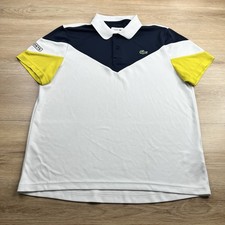 Lacoste Polo Shirt Colorblock Stretch Pique Regular Fit White Navy Yellow Large picture