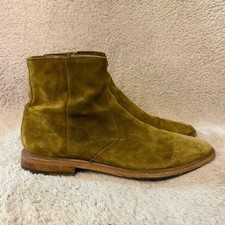 Frye Paul Inside Zip Olive Brown Suede Chukka Boots Stacked Wooden Heel Mens 13D picture