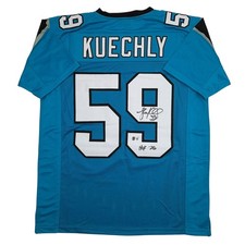Autographed/Signed Luke Kuechly HOF 26 Carolina Blue Jersey Beckett BAS COA picture