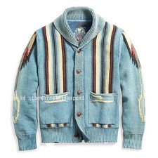Mens Retro Cardigan Autumn Vintage Button Print Sleeve Lapel Knit Sweater Coat  picture