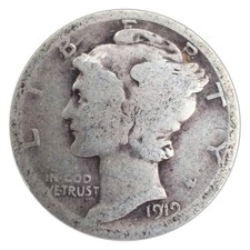 1919-D Mercury Dime AG About Good 90% Silver picture