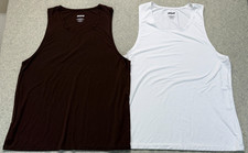 Skims Mens Tank Top Maroon White Stretch Everyday Comfort Crewneck L Lot Of 2 picture