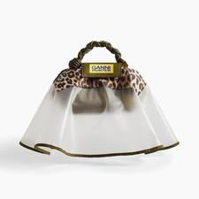 GANNI x HUNTER Mini Top Handle Bag - White Leopard Animal Print, Green Handle picture