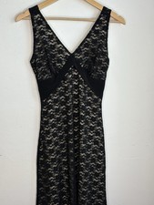Vintage B. Moss Black Lace Dress Small Y2K Romantic Goth Empire Waist Midi picture