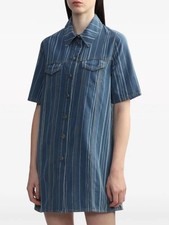 Ganni Stripe-pattern Denim Mini Button Up Dress Women’s Size 34 Shirt Collared picture