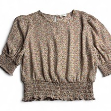Sienna Sky Women’s Floral Blouse Size L Puff Sleeve Smocked Waist picture
