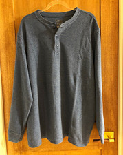 L.L.Bean Men's Big & Tall XL Blue Cotton Waffle Knit Henley Pullover Sweater picture