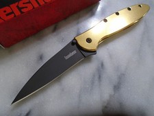 Kershaw USA Black Gold Leek Assisted Open Pocket Knife Folder 1660GBLK 14C28N picture