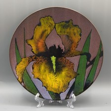 Rare DEAN DRAHOS Enamel Dish Plate Iris Flower Signed Neo Art Nouveau 8