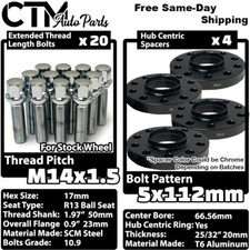 4x 20mm Thick 5x112 66.56mm CB Wheel Spacer Chrome Bolt Fit Mercedes Stock Wheel picture