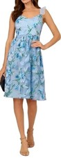 Adrianna Papell Blue Embroidered Tulle Sleeveless Midi Dress Size 12 picture