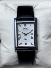 Vintage Refurbished Seiko Slim Tank White Quartz Japan Men's Wrist Watch picture
