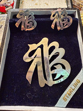 Vintage Japanese Sterling Silver Calligraphy Brooch Earrings Set Made in Japan picture