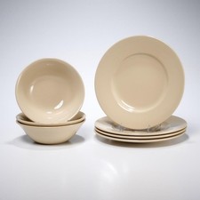 Wedgwood Drabware Brown Beige Oatmeal Glossy Salad Plate Soup Bowl Mixed 7pc Lot picture