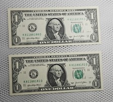 Fancy Binary Repeater Serial Number Set 2021 $1 FRN Gem Unc Dallas, TX Lot of 2 picture