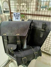  Black Leather Motorcycle 2 Saddle Bag Swing Arm Luggage Free Tool Model No.236 picture