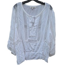 Peasant Airy Boho Flutter Sleeve Festival Maine Coastal Beach White Top Medium picture