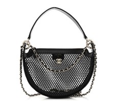 Chanel Hobo Black Mesh Leather Chain Crossbody Bag With Pouch  picture