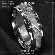 8/6mm Tungsten Carbide Ring Silver leaf New Brushed Style Bridal ATOP Jewelry picture