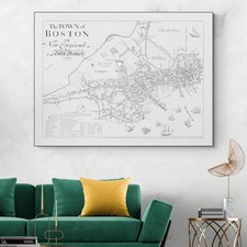 1722 Map of Boston by John Bonner – Colonial City Plan with Streets & Harbor picture