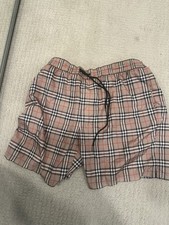 Burberry Men's Plaid Swim Shorts Beige Black Red White Drawstring Mesh XL picture