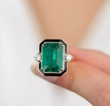 4.05Ct Art Deco Style Lab Created Diamond Emerald Wedding 14K White Gold FN Ring picture