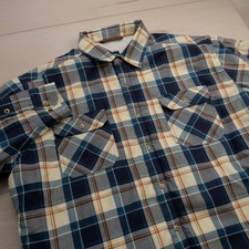Kuhl Joyrydr Fleece Lined Plaid Flannel Shirt Jac Jacket Mens XL Blue Cream Tan picture