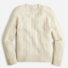 NWT J Crew 100% Wool Brushed Cable Knit Crewneck Sweater in Beige Cream picture