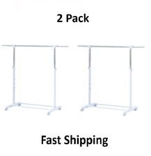 Mainstays Adjustable Metal Rolling Garment Clothes Rack, Chrome & White, 2 Pack picture