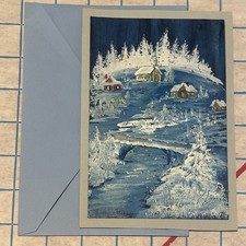 Original Oil Painting Snowy Village Winter Landscape 6x4 Signed Esther Peterson picture