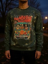 Custom Bleached Horror Movie Crewneck Sweatshirt Slasher Graphic Halloween picture
