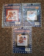 Set/3 VTG 1991 Bucilla Stars-N-Stitches American Military Cross Stitch Kits NEW  picture