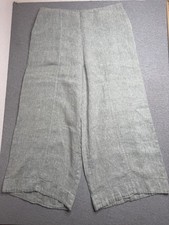 FLAX 100% Linen Wide Leg Pants Elastic Waist Green Sz Large Lagenlook picture