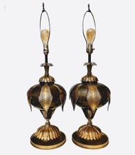 Pair Large 1960s Hollywood Regency black & gold lamps used in Sopranos sets picture