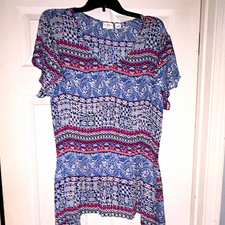 Cato Woman Women's Plus Size 18 Blue White Red Paisley Round Neck Top picture