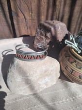 VTG Southwestern Navajo Style Sterling Red Coral Inlay Cuff Bracelet Signed MTN picture