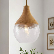Vintage Brass Modern Farmhouse Jute Water Glass Hanging Pendant by Pirate Uncle picture