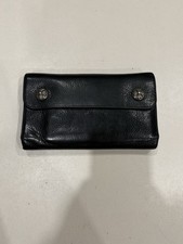 Chrome Hearts Black Leather Wave Wallet Silver Cross Ball Snaps .925 Sterling picture