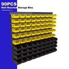 Wall-Mounted Storage Rack System with Bins and Brackets - 90 Pcs Heavy Duty Gara picture