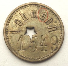 UK, LOHMANN 10 Countermark 1549 Token 17.3mm 1.8g Brass, Double Die Error. M4.7 picture