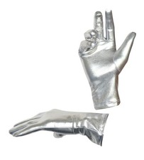 Seeksmile Adult Unisex Shiny Metallic Spandex Gloves Halloween Medium, Silver  picture